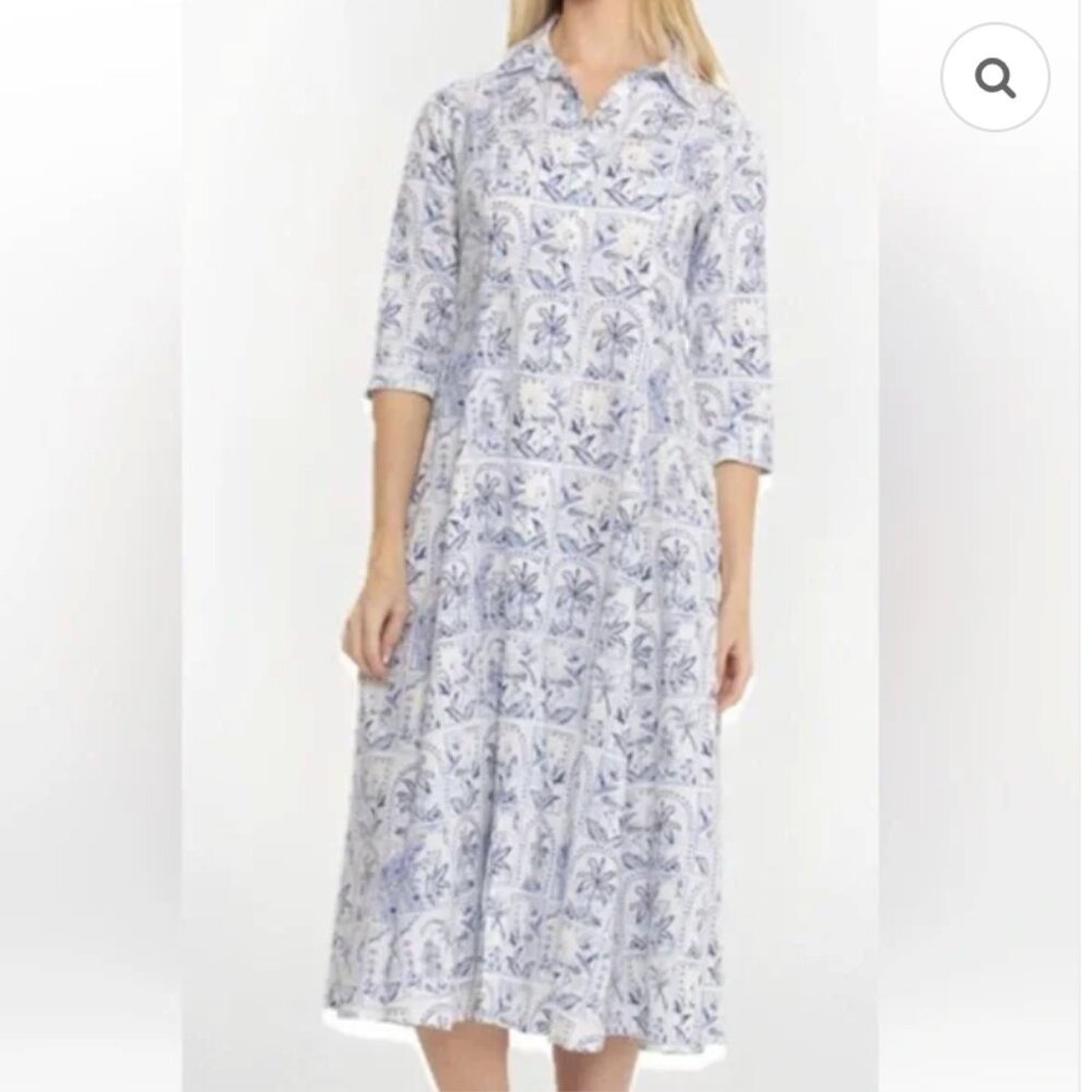 C&C California Linen Tropical Print Midi Shirt Dress Nordstrom Size Large